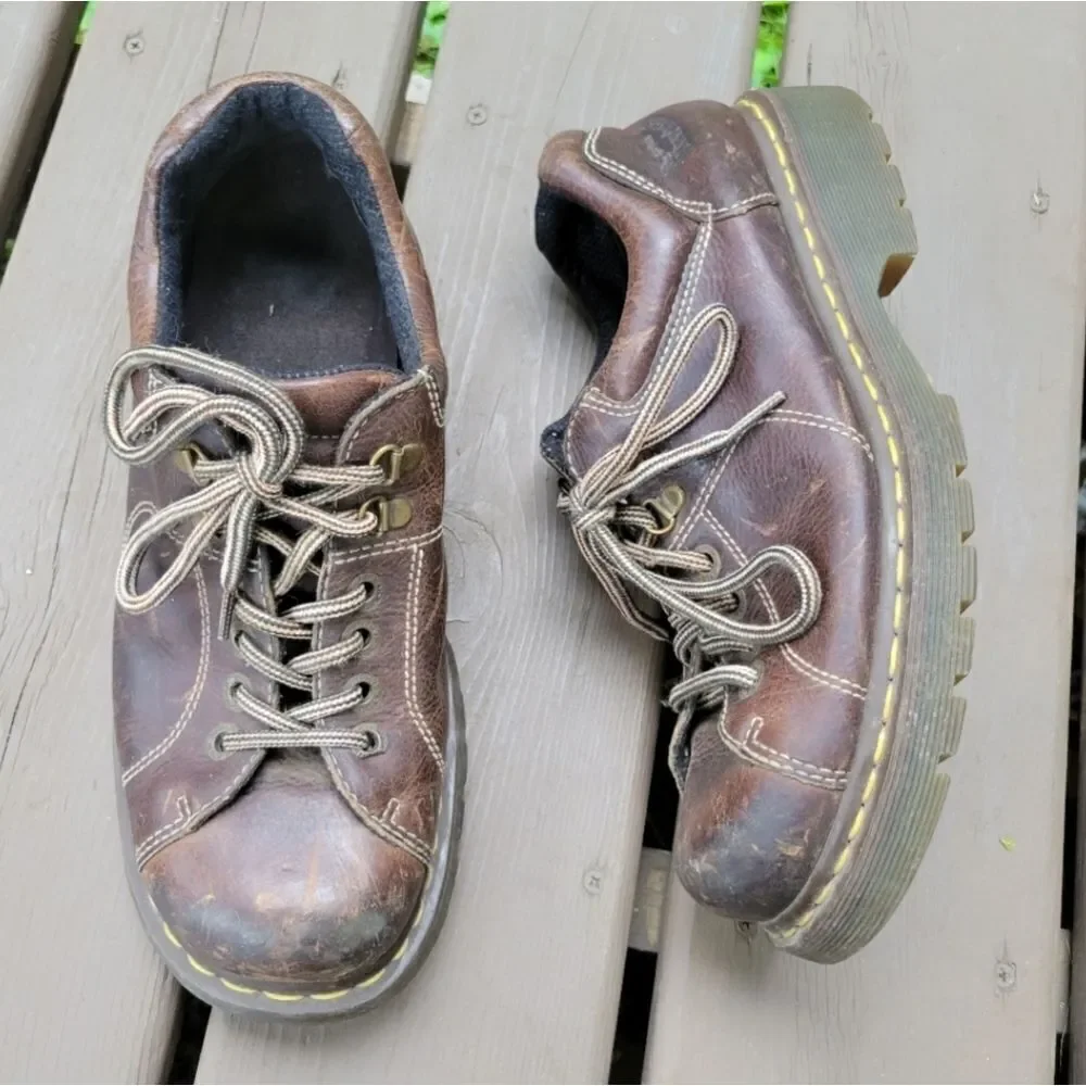 Dr Martens 12312‎ y2k Low Boot Lug Sole Platform Brown Leather Shoes Men's 11